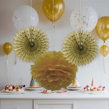 KF114 Altın Kağıt Süsleme Seti Yelpaze/Ponpon 3lü KF114 Altın Kağıt Süsleme Seti Yelpaze/Ponpon 3lü