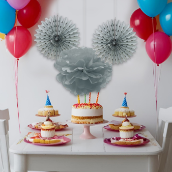 KF114 Gümüş Kağıt Süsleme Seti Yelpaze/Ponpon 3lü KF114 Gümüş Kağıt Süsleme Seti Yelpaze/Ponpon 3lü