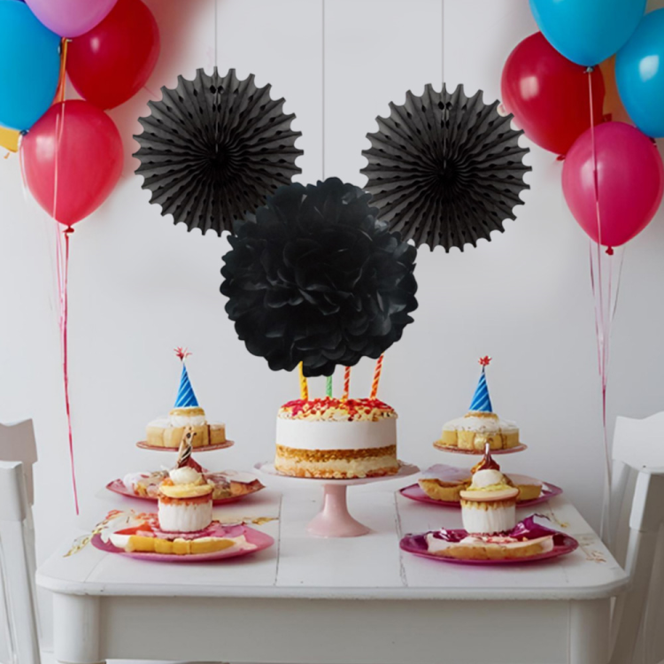 KF114 Siyah Kağıt Süsleme Seti Yelpaze/Ponpon 3lü KF114 Siyah Kağıt Süsleme Seti Yelpaze/Ponpon 3lü