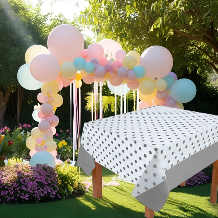 Masa Örtüsü 137*182cm -Puantiyeli Gümüş-