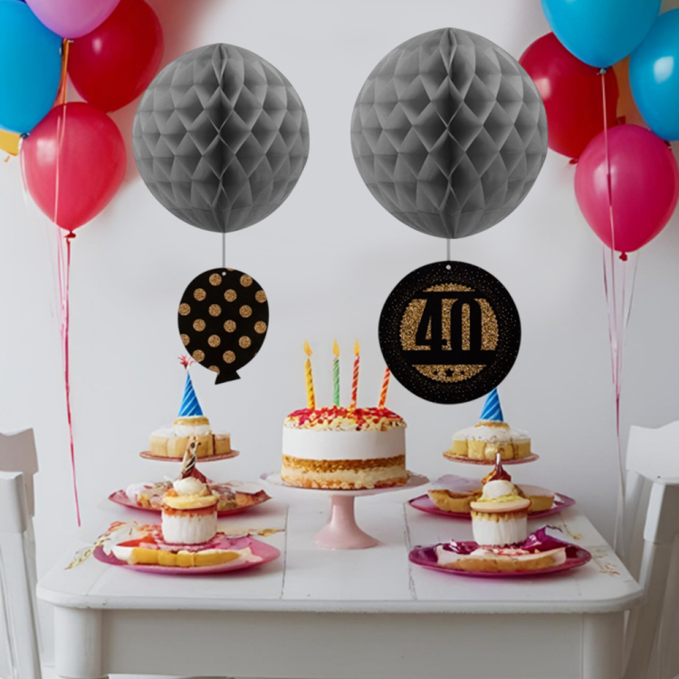 Petekli Kağıt Süs 40 Yaş 2li Altın/Gümüş -K119- Petekli Kağıt Süs 40 Yaş 2li Altın/Gümüş -K119-