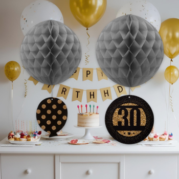 Petekli Kağıt Süs 30 Yaş 2li Altın/Gümüş -KF120- Petekli Kağıt Süs 30 Yaş 2li Altın/Gümüş -KF120-