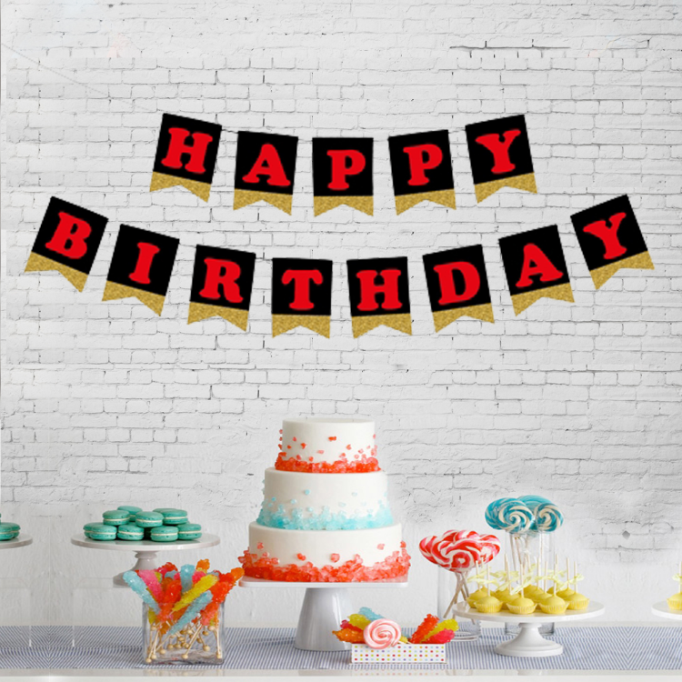 No:01 Happy Birthday Harf Afiş -Simli Altın-