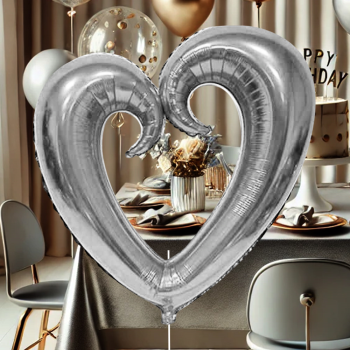 Kalp Folyo Balon 40"İçi Boş 5li-Gümüş- Kalp Folyo Balon 40"İçi Boş 5li-Gümüş-