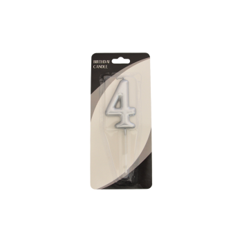 Rakam Mum 7cm -Gümüş 4- Rakam Mum 7cm -Gümüş 4-
