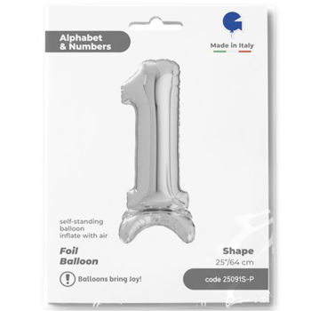 Grabo Stands Up Rakam Folyo Balon 25" Gümüş -1- Grabo Stands Up Rakam Folyo Balon 25" Gümüş -1-