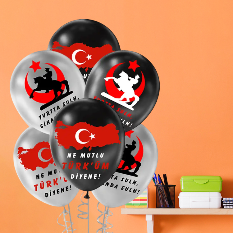 12 Metalik Balon Baskılı 100lü -Ne Mutlu TÜRKÜM Diyene- 12 Metalik Balon Baskılı 100lü -Ne Mutlu TÜRKÜM Diyene-