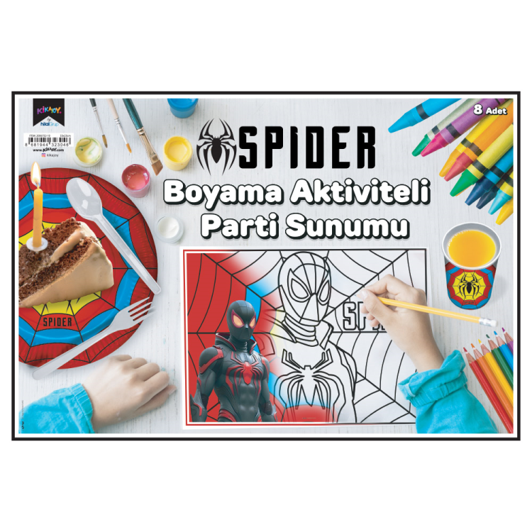 Boyama Aktiviteli Parti Sunumu 8li - Spider- Boyama Aktiviteli Parti Sunumu 8li - Spider-