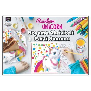 Boyama Aktiviteli Parti Sunumu 8li - Rainbow Unicorn- Boyama Aktiviteli Parti Sunumu 8li - Rainbow Unicorn-