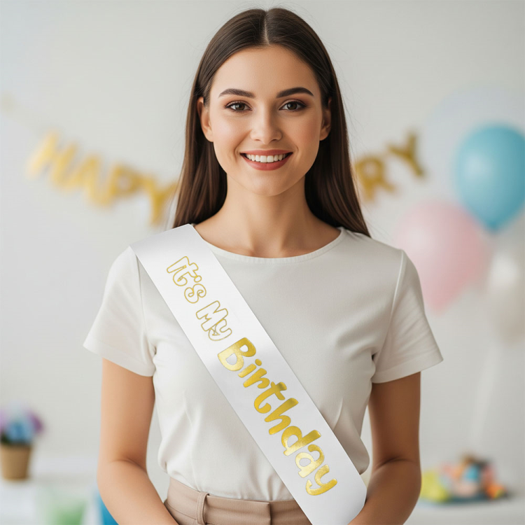 Its My Bırthday Baskılı Varaklı Lüks Kuşak -Altın- Its My Bırthday Baskılı Varaklı Lüks Kuşak -Altın-