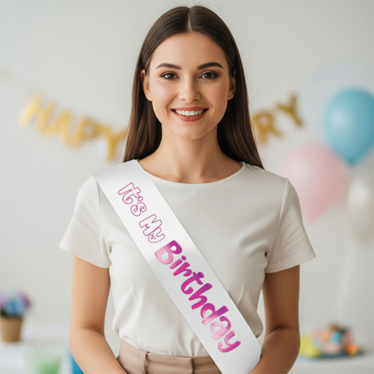 Its My Bırthday Baskılı Varaklı Lüks Kuşak -Fuşya- Its My Bırthday Baskılı Varaklı Lüks Kuşak -Fuşya-