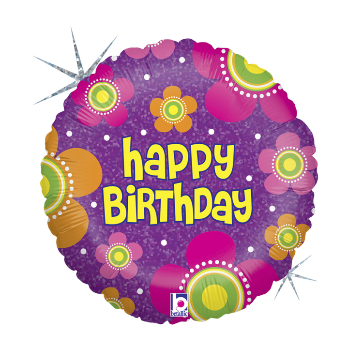 18 Grabo Folyo Balon -Birthday Flowers Holog- 18 Grabo Folyo Balon -Birthday Flowers Holog-