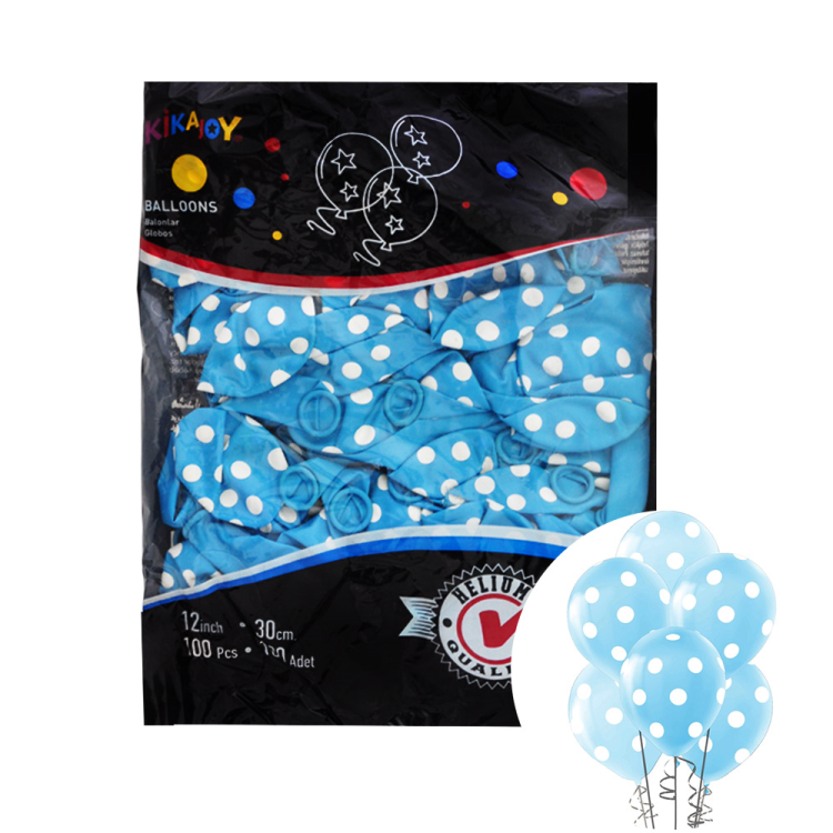 12 Pastel Balon Çepeçevre Baskılı100lü -Puantiye Açık Mavi- 12 Pastel Balon Çepeçevre Baskılı100lü -Puantiye Açık Mavi-