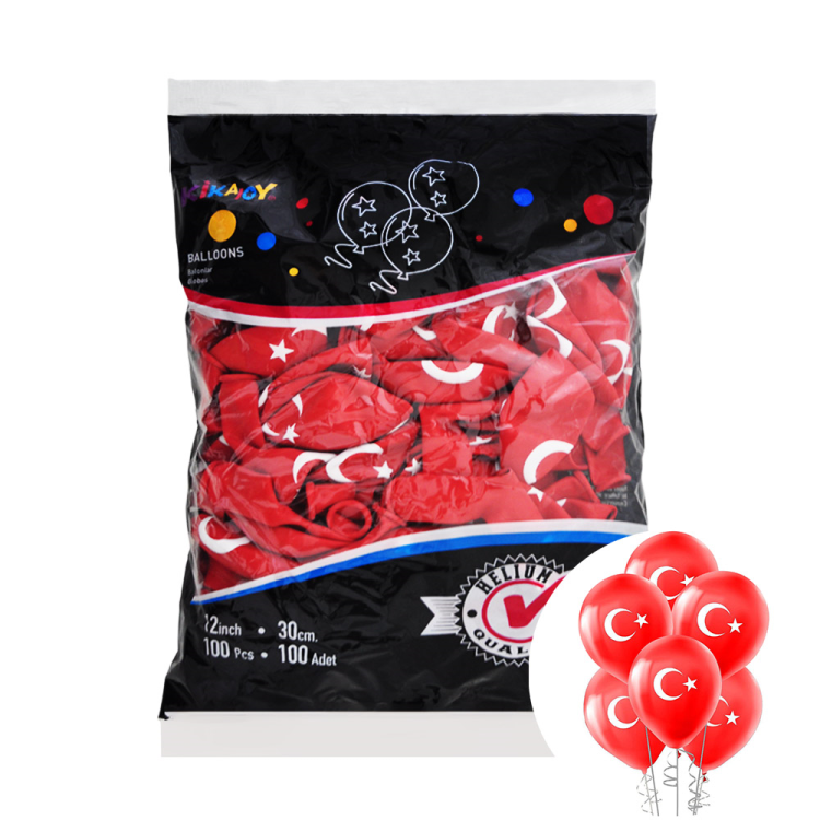 12 Pastel Balon Baskılı 100lü -Ay Yıldız- 12 Pastel Balon Baskılı 100lü -Ay Yıldız-