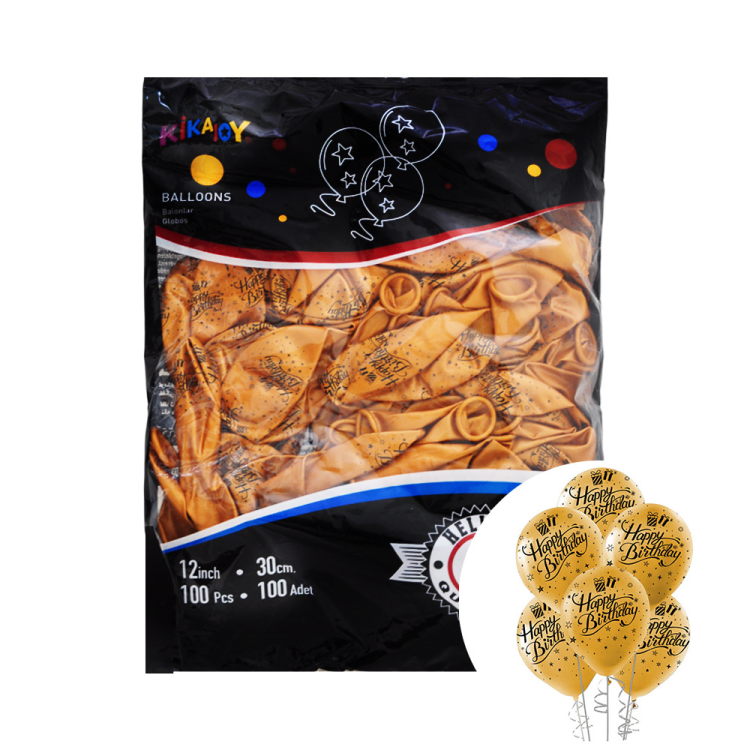 12 Metalik Balon Çepeçevre Baskılı 100lü -Altın Happy Birthday 12 Metalik Balon Çepeçevre Baskılı 100lü -Altın Happy Birthday