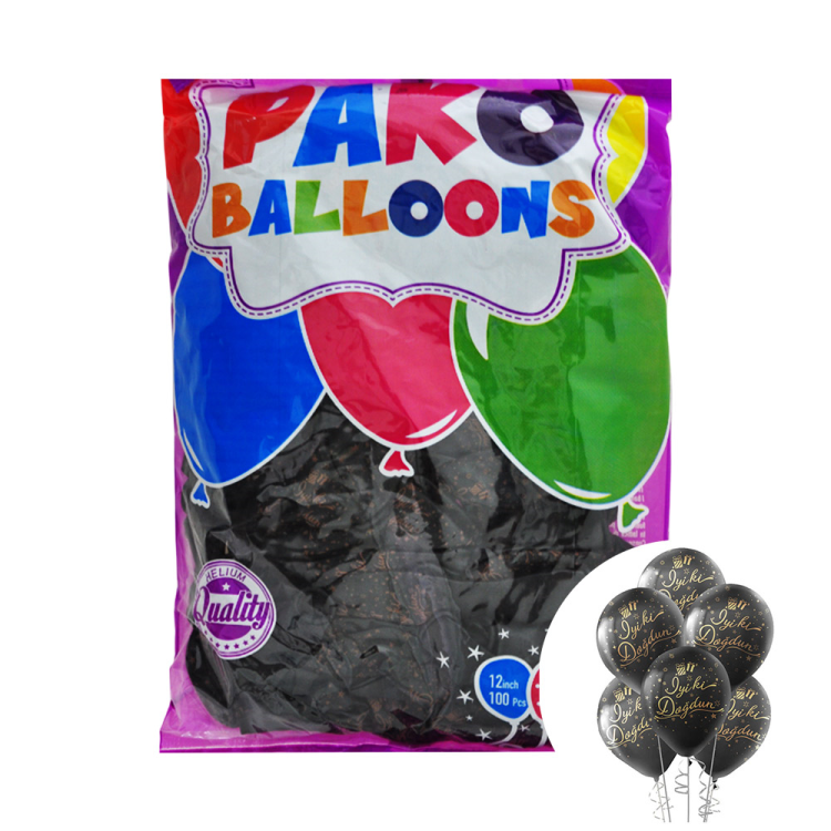 12 Pastel Balon Çepeçevre Baskılı100lü -Siyah.Altın.İyiki Doğdun 12 Pastel Balon Çepeçevre Baskılı100lü -Siyah.Altın.İyiki Doğdun