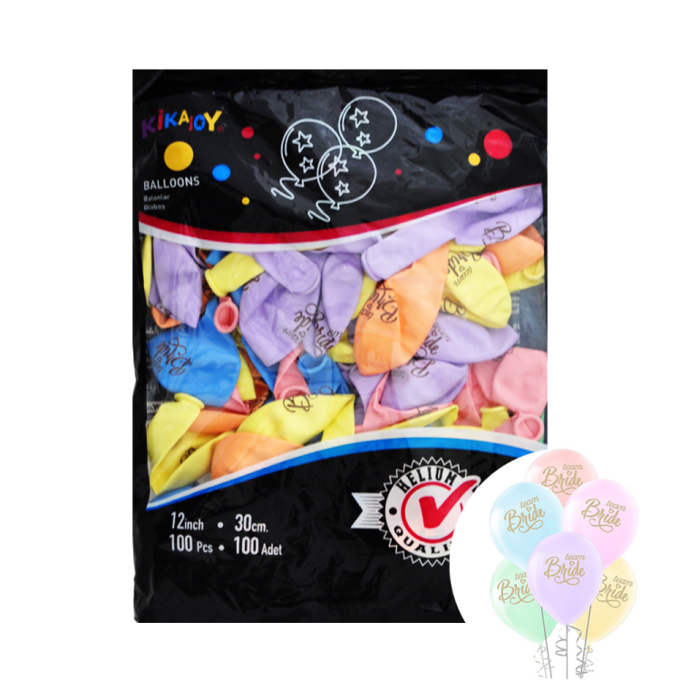 12 Makaron Balon Baskılı 100lü -Team Bride- 12 Makaron Balon Baskılı 100lü -Team Bride-