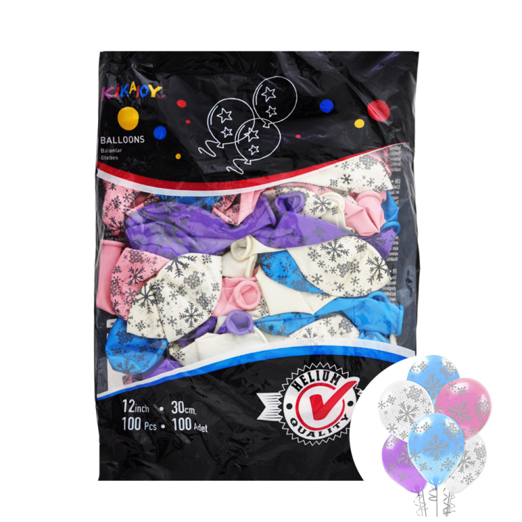 12 Pastel Balon Çepeçevre Baskılı100lü -Snowflakes- 12 Pastel Balon Çepeçevre Baskılı100lü -Snowflakes-