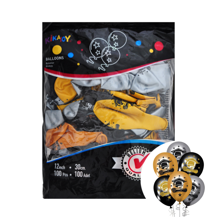 12 Metalik Balon Baskılı 100lü- Mezuniyet- 12 Metalik Balon Baskılı 100lü- Mezuniyet-