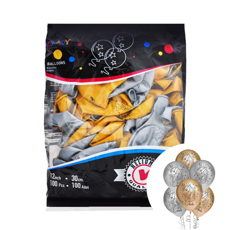12 Metalik Balon Baskılı 100lü -Elegant Unicorn- 12 Metalik Balon Baskılı 100lü -Elegant Unicorn-