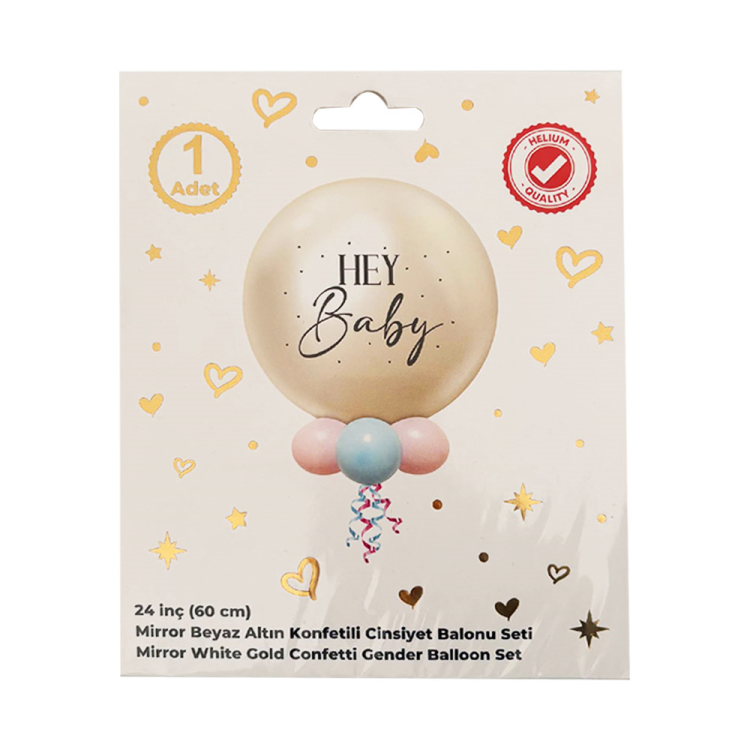 24 Cinsiyet Partisi Balon Kiti -Mirror White Gold- 24 Cinsiyet Partisi Balon Kiti -Mirror White Gold-