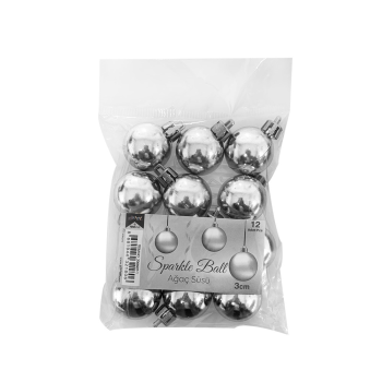 3cm Ağaç Süsleme Topları 12'li -Gümüş- 3cm Ağaç Süsleme Topları 12'li -Gümüş-