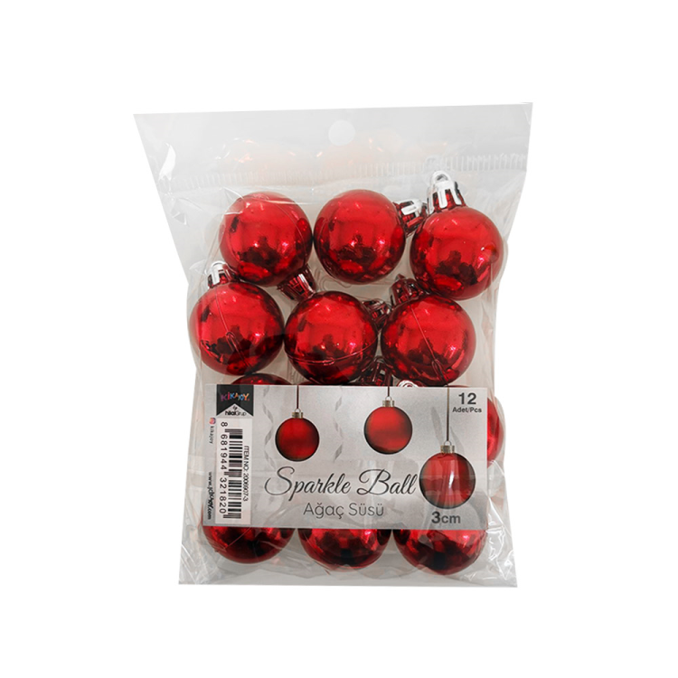 3cm Ağaç Süsleme Topları 12li -Kırmızı- 3cm Ağaç Süsleme Topları 12li -Kırmızı-
