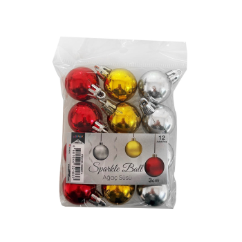 3cm Ağaç Süsleme Topları 12'li -Karışık- 3cm Ağaç Süsleme Topları 12'li -Karışık-