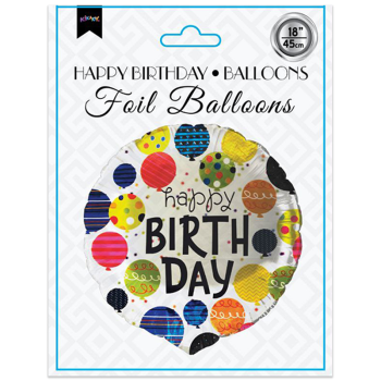 18" Folyo Balon -Happy Birthday -Balloons- 18" Folyo Balon -Happy Birthday -Balloons-