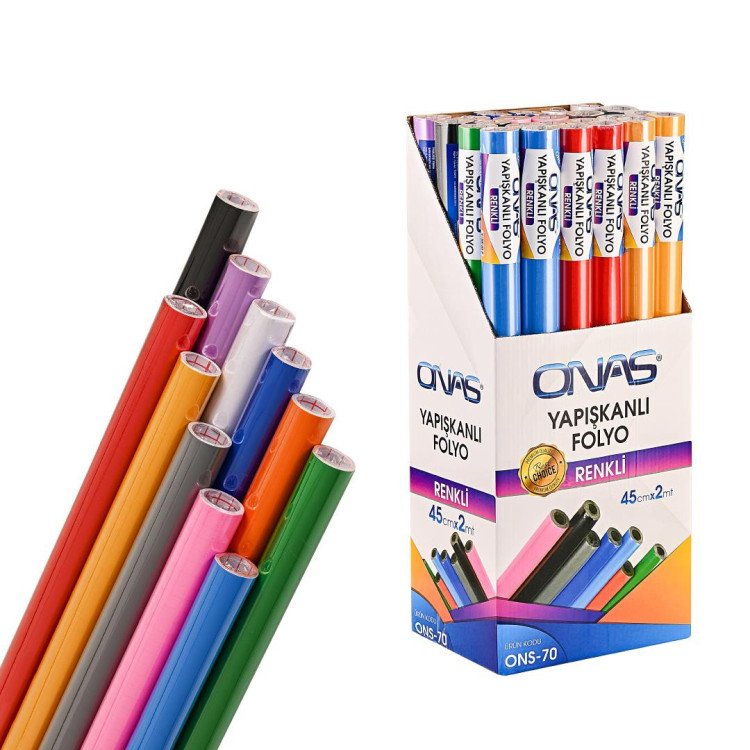ONAS ONS-70  DÜZ YAPIŞKANLI RENKLİ FOLYO 45CM X 2MT 24LÜ