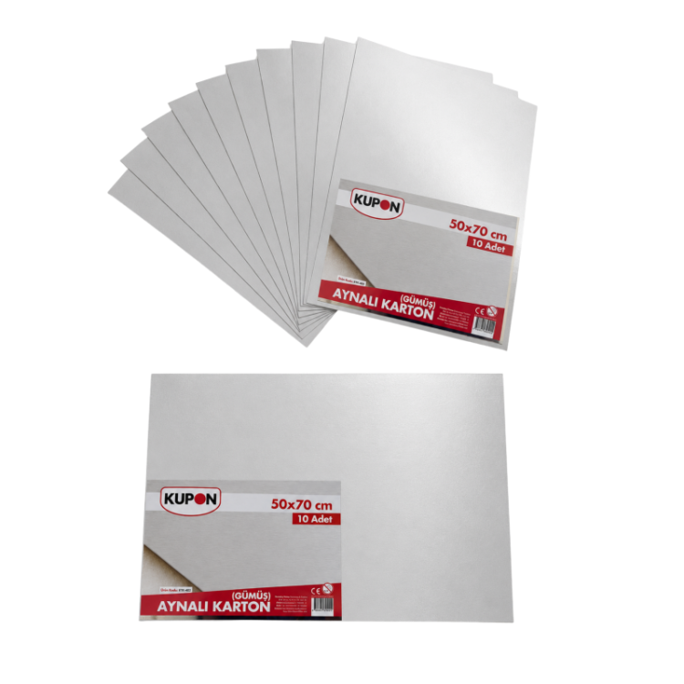 KUPON KFK-403 METALİK AYNALI GÜMÜŞ KARTON 50X70 10'LU
