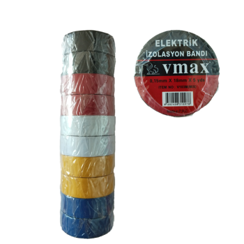 VMAX V103M RENKLİ ELEKTRİK İZOLASYON BANDI 18MM*5MT 10'LU * 50 VMAX V103M RENKLİ ELEKTRİK İZOLASYON BANDI 18MM*5MT 10'LU * 50