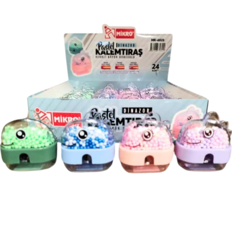 MİKRO MK-4025 KALEMTRAŞ 24LÜ DİNAZOR RENKLİ KÖPÜK BONCUKLU