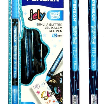 PENSAN 2800 MAVİ JELY GLİTTER SİMLİ JEL KALEM 12'Lİ *50