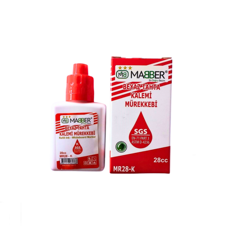 MABER MR28-K BEYAZ TAHTA KALEMİ MÜREKKEBİ KIRMIZI 6LI
