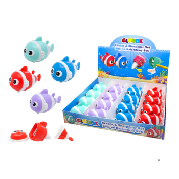 GLOBOX 3821 SİLGİ VE KALEMTIRAŞ SETİ 16'LI(BALIK)