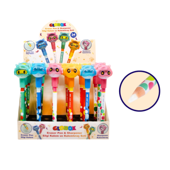 GLOBOX 4106 KALEMTIRAŞ+SİLGİ+KALEM SETİ 24'LÜ