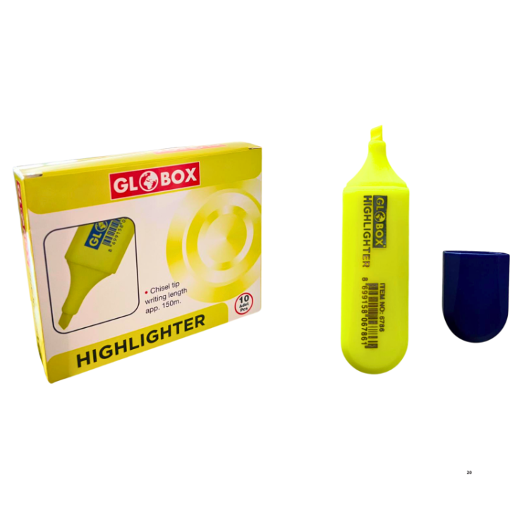 GLOBOX 6786  HIGHLIGHTER FOSFORLU  KALEM 10LU -SARI *60