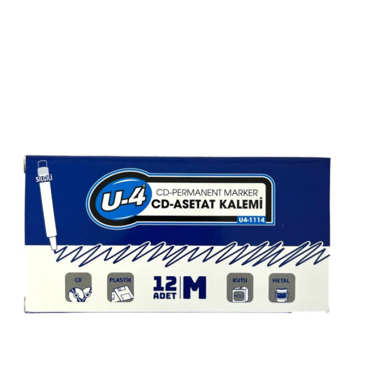 U-41114 ASETAT KALEMİ SİLGİLİ 12Lİ MAVİ*80