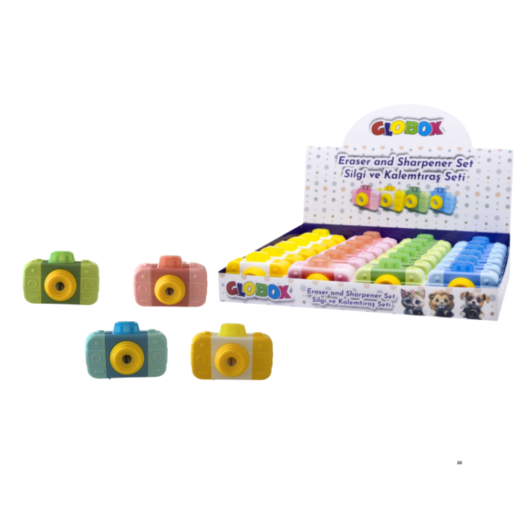 GLOBOX 3783 SİLGİ VE KALEMTIRAŞ SETİ 24LÜ (FOTOĞRAF MAKİNESİ)