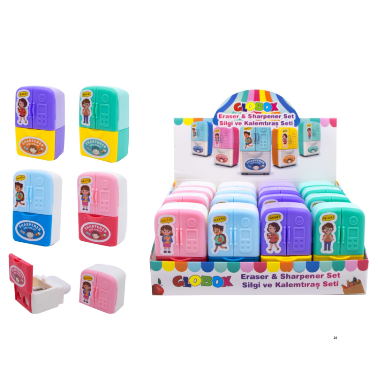 GLOBOX 3823 SİLGİ VE KALEMTIRAŞ SETİ 16LI(BUZDOLABI)