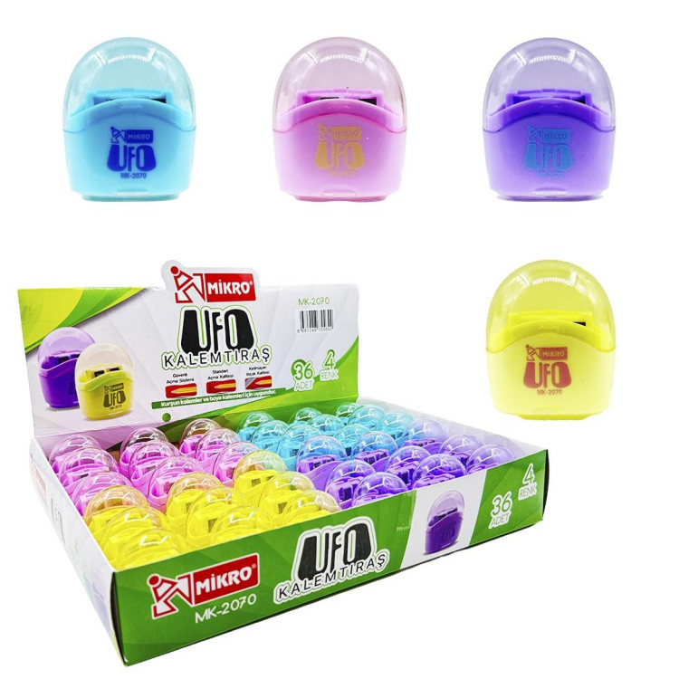 MİKRO MK-2070 UFO ÇİFT BIÇAKLI KALEMTIRAŞ 36LI 4 RENK