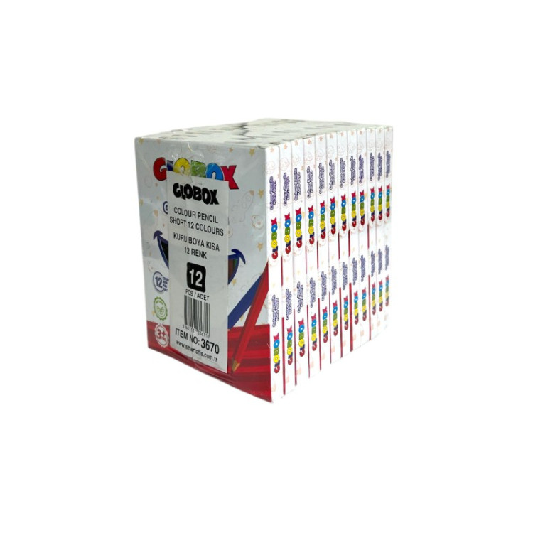 GLOBOX 3670 12 RENK KISA KURU BOYA 12Lİ *20