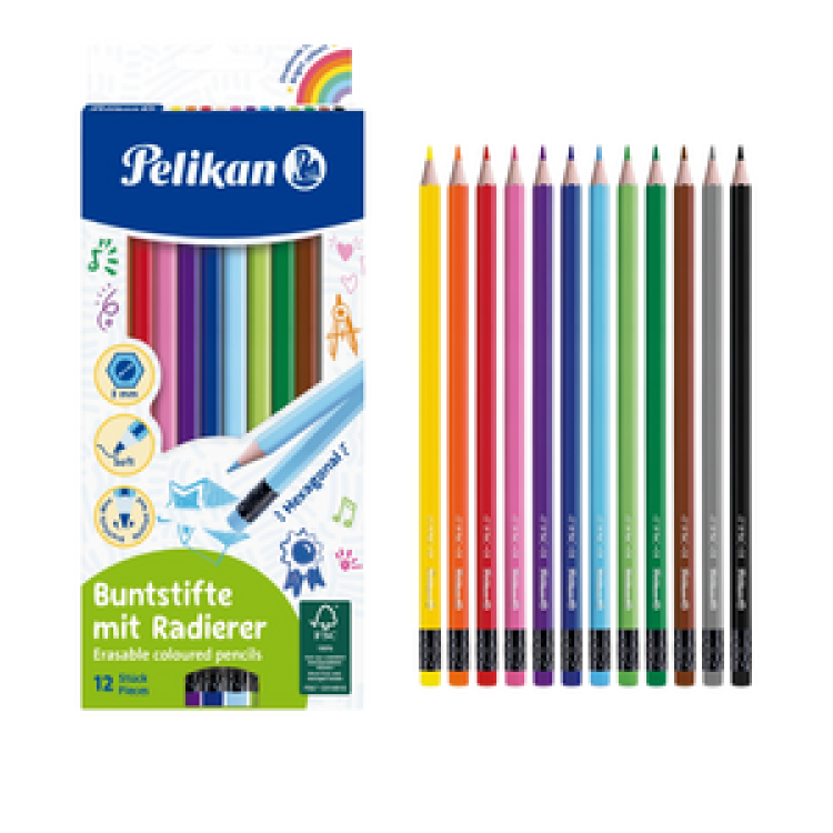 PELİKAN 12 RENK SİLGİLİ KURU BOYA 10'LU PKT.