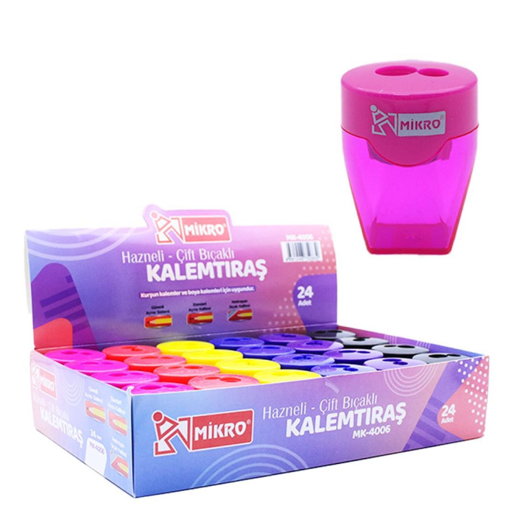 MİKRO ST. MK 4006-24 HAZNELİ ÇİFT BIÇAKLI KALEMTIRAŞ 24'LÜ*36
