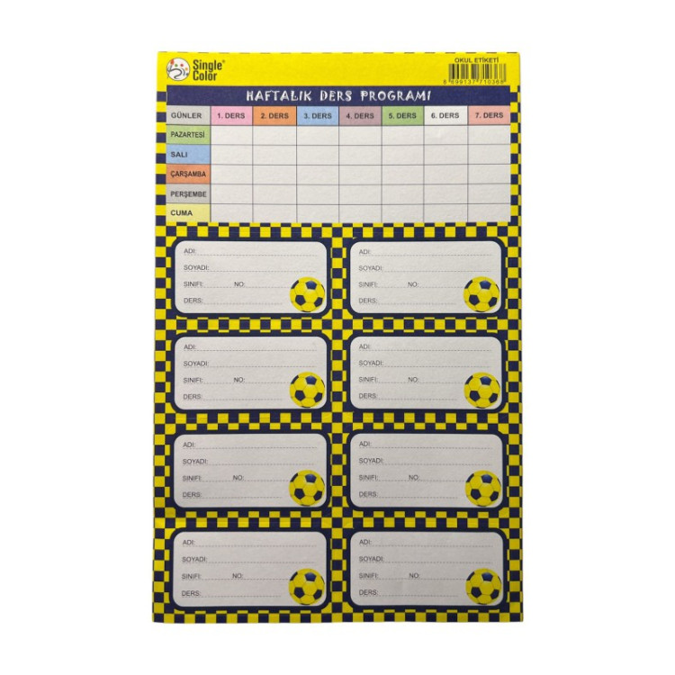 SİNGLE COLOR FENERBAHÇE DERS PROGRAMLI  3 LÜ OKUL ETİKETİ 50Lİ *24