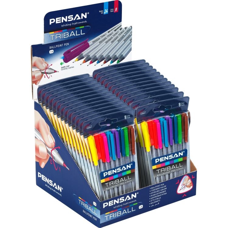 PENSAN 1003 TRİBALL TÜKENMEZ KALEM RENKLİ 8Lİ SET *192