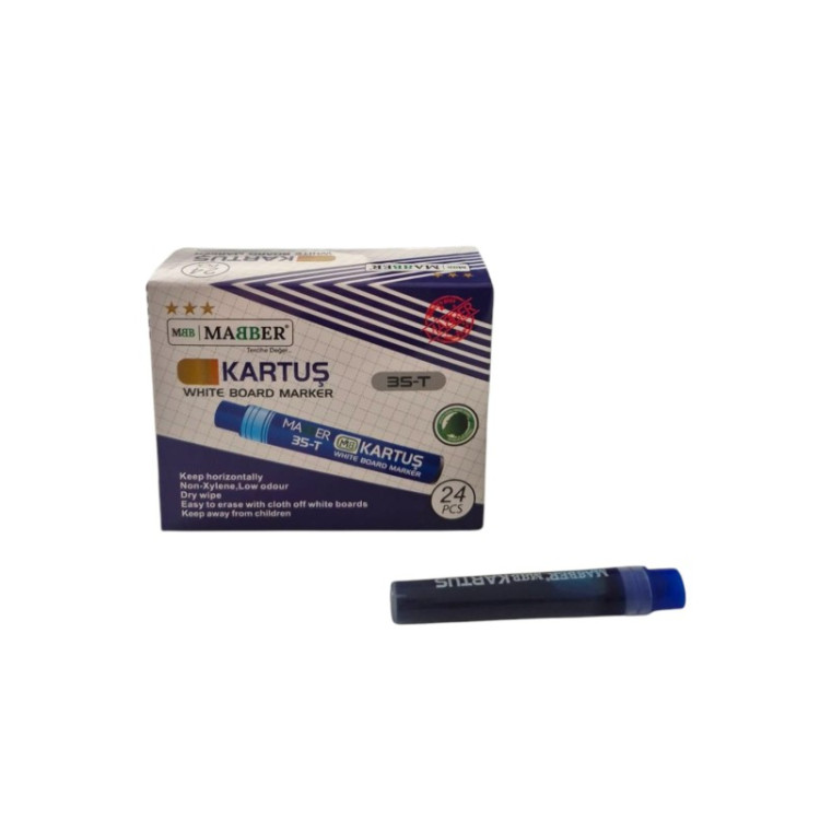 MABER 35-T SİYAH BEYAZ TAHTA KALEM KARTUŞU 24'LÜ