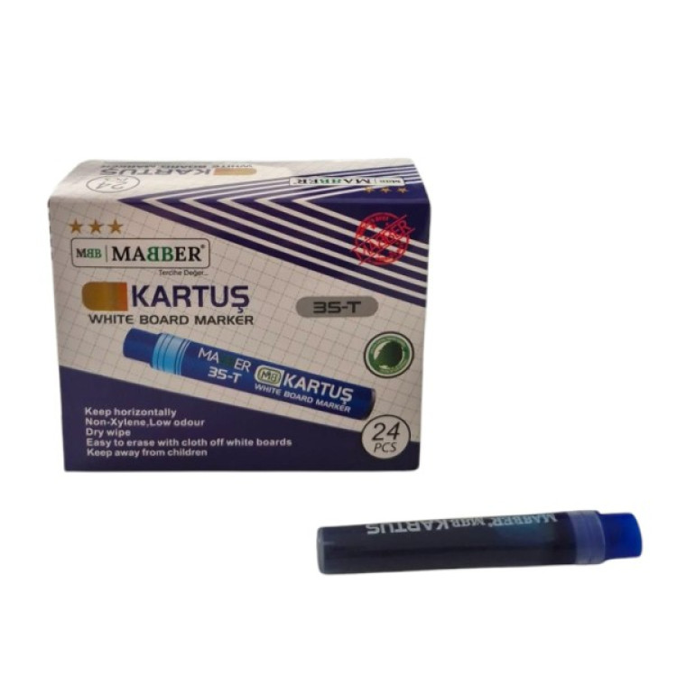 MABER 35-T MAVİ BEYAZ TAHTA KALEM KARTUŞU 24LÜ