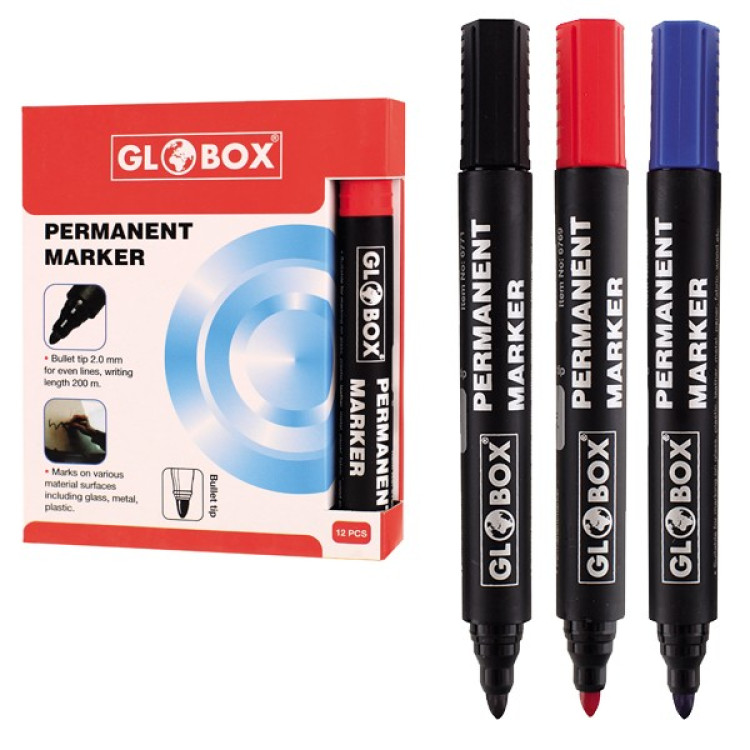 GLOBOX 6770 YUVARLAK UÇ MAVİ PERMANENT MARKER 12Lİ